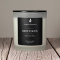 Lumen Harmony Deep Focus candle on a wooden surface with a neutral background